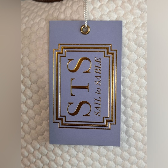 STS Sail to Sable Ivory Bell Sleeve Top 3/4 Sleeve Detailing Brown Trim Top Sz M - Picture 6 of 8